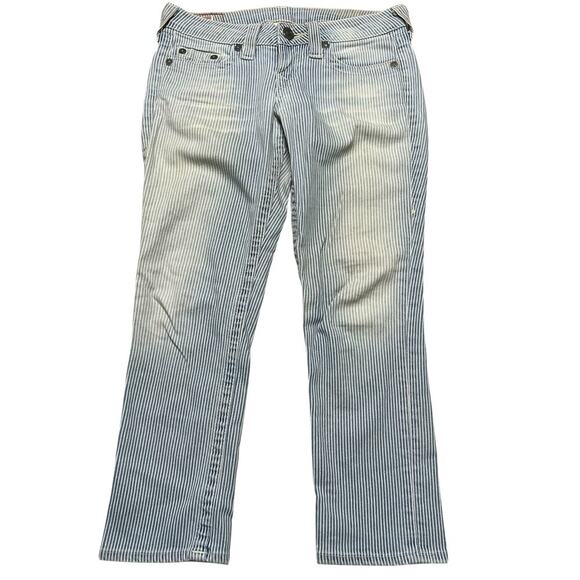 Vintage True Religion Women’s Lizzy Pinstripe Capri Jeans - Light Wash - 26 - Picture 2 of 9